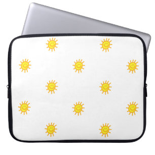 Housse Pour Ordinateur Portable Visage heureux mignon Soleil ensoleillé Motif Blan