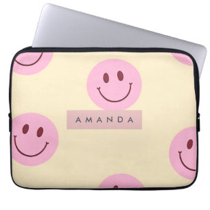 Housse Pour Ordinateur Portable Visage Sourire Rose et Jaune Pastel Personnalisé