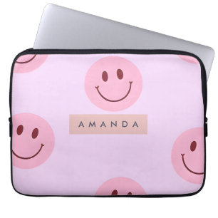 Housse Pour Ordinateur Portable Visage Sourire Rose et Lavande Pastel Personnalisé
