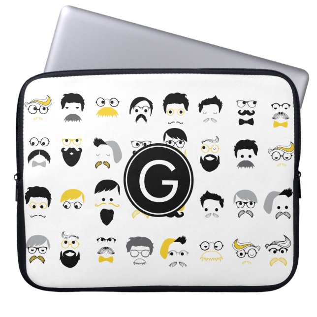 Housse Pour Ordinateur Portable Visages de hippie de moustache (Devant)