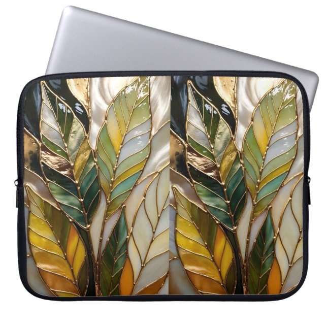 Housse pour ordinateur portable vitrail feuille Et (Devant)