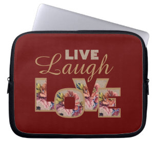 Housse Pour Ordinateur Portable Vivez, Riez, Aimez Floral Rustique sur Bordeaux