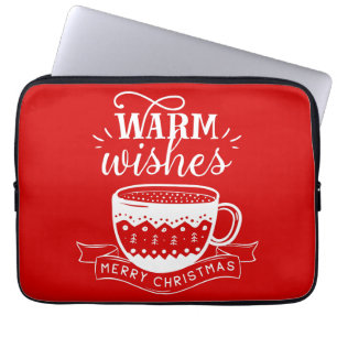 Housse Pour Ordinateur Portable Vœux chaleureux Tasse de café chaud cacao rouge bl