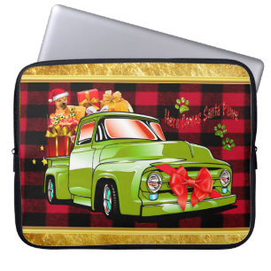 Housse Pour Ordinateur Portable Voici Père Noël paws chien défilé de Noël camion