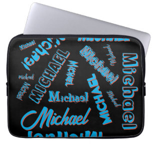 Housse Pour Ordinateur Portable Votre nom motif monogramme bleu rouge noir