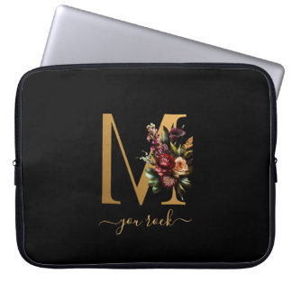 Housse Pour Ordinateur Portable Vous défilez Texte Rock Or Monogramme Floral sur N