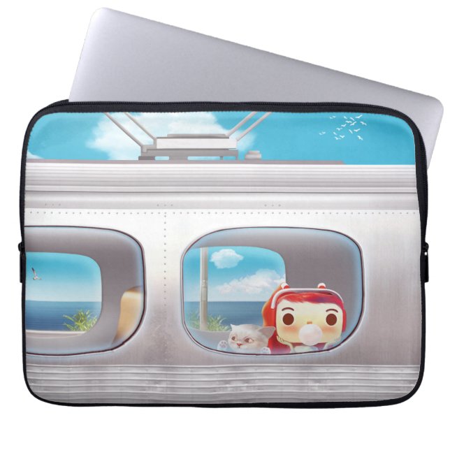 Housse Pour Ordinateur Portable Voyage en train avec chat (Devant)
