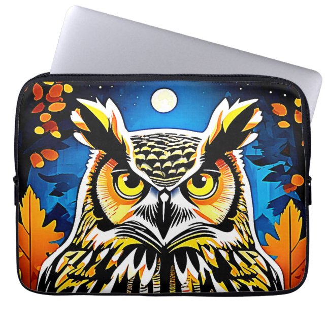 Housse Pour Ordinateur Portable Vue de la Chouette Lune (Devant)