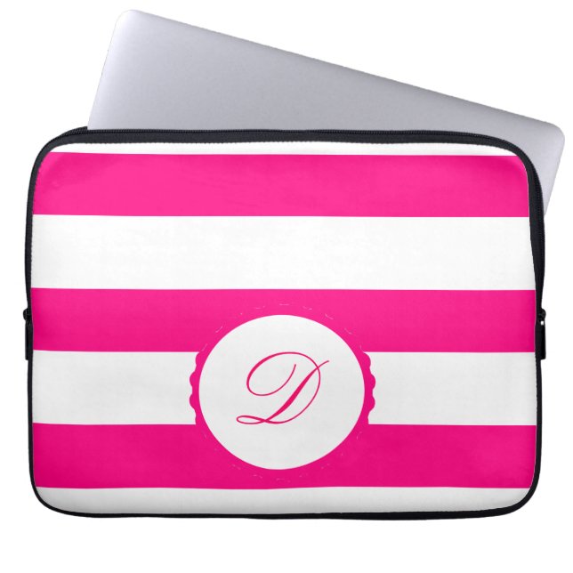 Housse Pour Ordinateur Portable Weis roses vifs le monogramme personalisiert rayé (Devant)