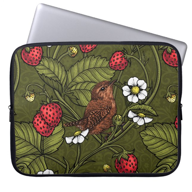 Housse Pour Ordinateur Portable Wens et fraises sur vert foncé (Devant)