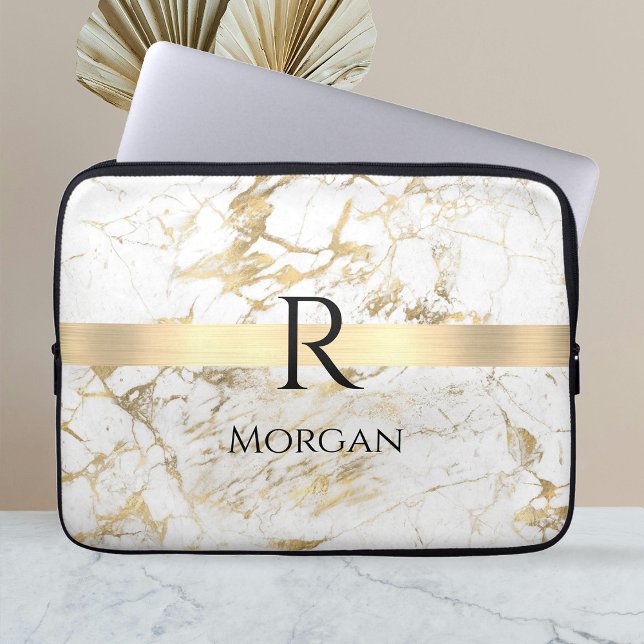 Housse Pour Ordinateur Portable Wh & Gold Marble Gold Bar, do-it-yourself Nom Noir (Créateur téléchargé)