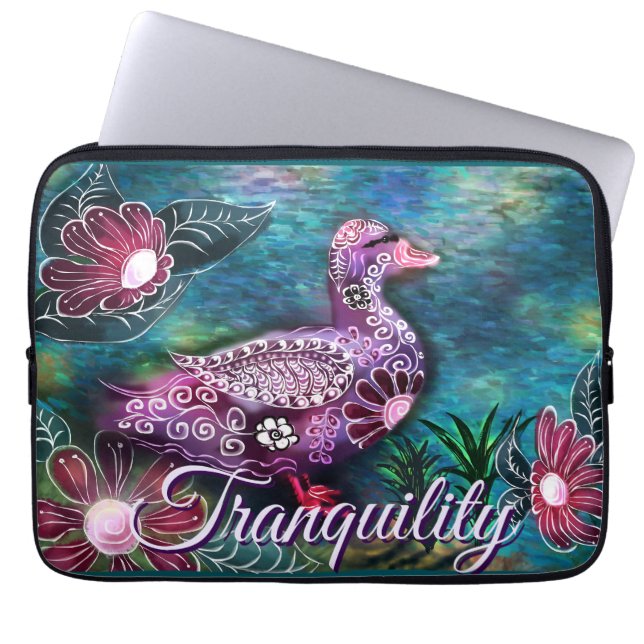 Housse Pour Ordinateur Portable Whimsical Floral Duck Purple Teal Personalized (Devant)