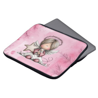 Housse Pour Ordinateur Portable Whimsical Pink Christmas Angel
