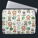 Housse Pour Ordinateur Portable Whimsical Tropical Jungle Safari Animaux sauvages<br><div class="desc">Manche d'ordinateur portable adorable à thème jungle avec de mignons animaux safari et des feuilles tropicaux aquarelles</div>