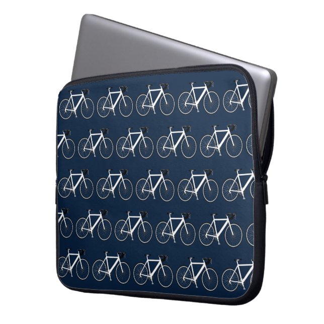 Housse Pour Ordinateur Portable White Bicycle On Navy Blue (devant gauche)