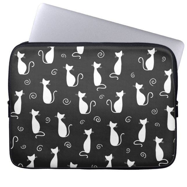 Housse Pour Ordinateur Portable White Cats Pattern on Black (Devant)