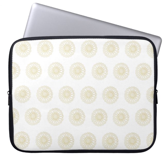 Housse Pour Ordinateur Portable White | Golden Zinnia Flower Medallions (Devant)