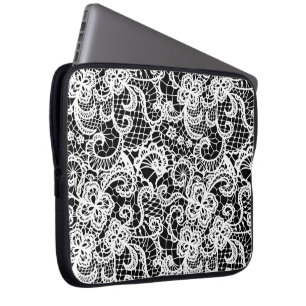 Housse Pour Ordinateur Portable White Lace On Black