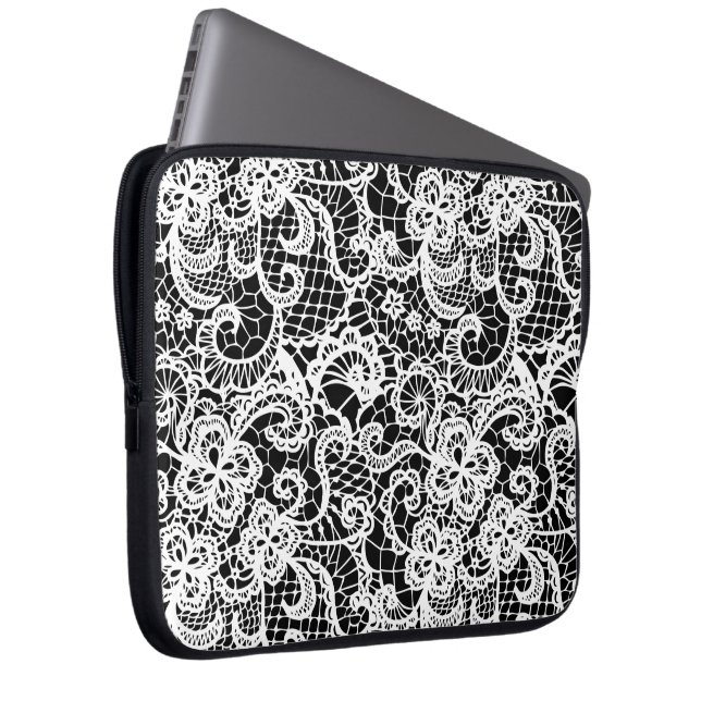 Housse Pour Ordinateur Portable White Lace On Black  (Devant droit)