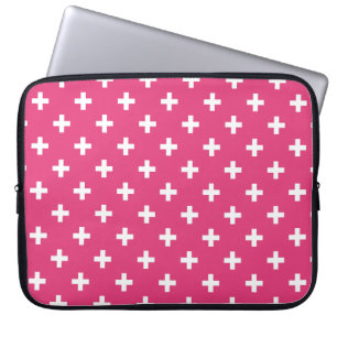 Housse Pour Ordinateur Portable White polka crosses on fuchsia