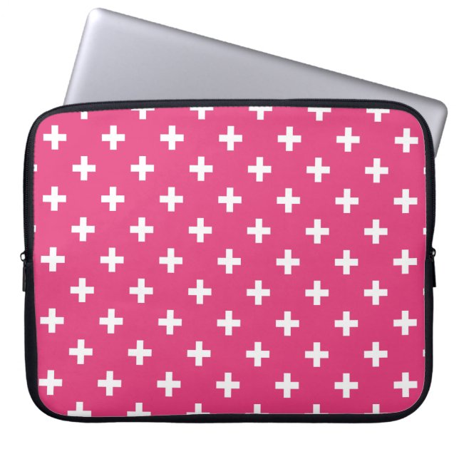 Housse Pour Ordinateur Portable White polka crosses on fuchsia (Devant)