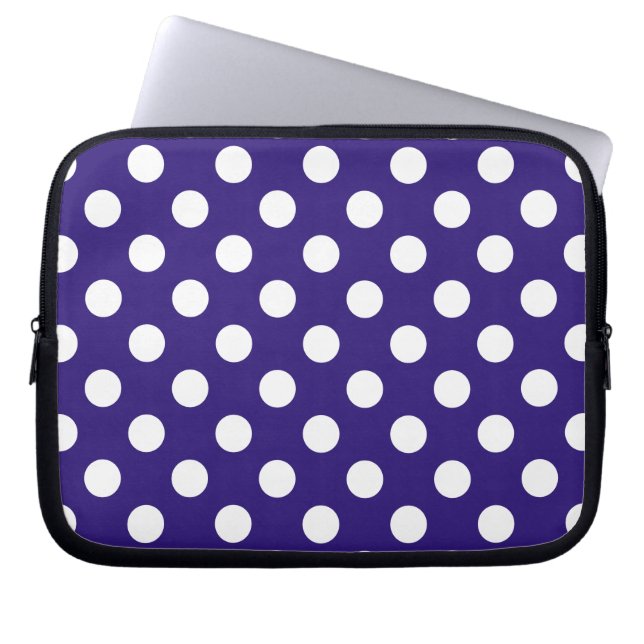 Housse Pour Ordinateur Portable White polka dots on dark blue (Devant)