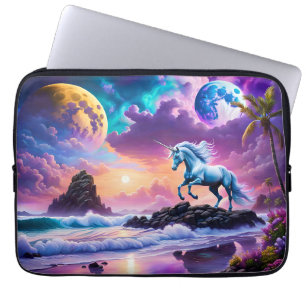 Housse Pour Ordinateur Portable White Unicorn Imaginaire Tropical Beach
