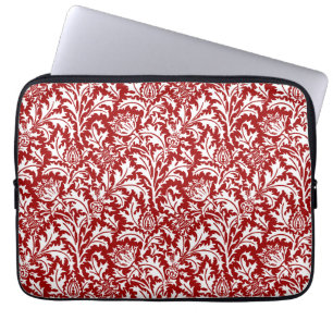 Housse Pour Ordinateur Portable William Morris Thistle Damask, rouge foncé et blan