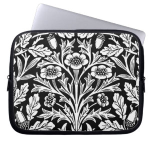 Housse Pour Ordinateur Portable William Morris Vintage motif chêne noir et blanc