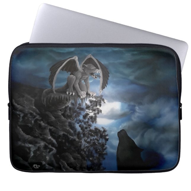 Housse Pour Ordinateur Portable Wolf Moon - Wolf avec Golem (Devant)