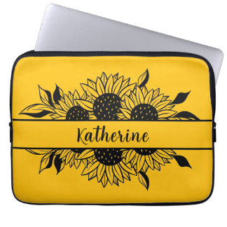 Housse Pour Ordinateur Portable Yellow Personalized line drawn sunflowers