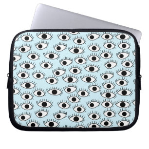 Housse Pour Ordinateur Portable Yeux mignons sur l'arrière - plan bleu, oeil