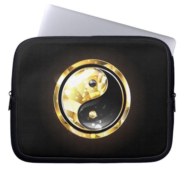 Housse Pour Ordinateur Portable Yin Yang or sur noir (Devant)