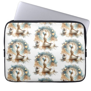 Housse Pour Ordinateur Portable Yoga pose femme assise brun calme