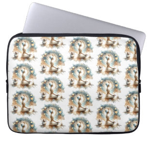 Housse Pour Ordinateur Portable Yoga pose femme assise marron calme mur art