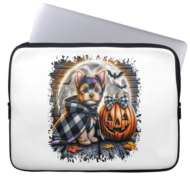 Housse Pour Ordinateur Portable Yorkie Chien Carré d'Halloween (Devant)