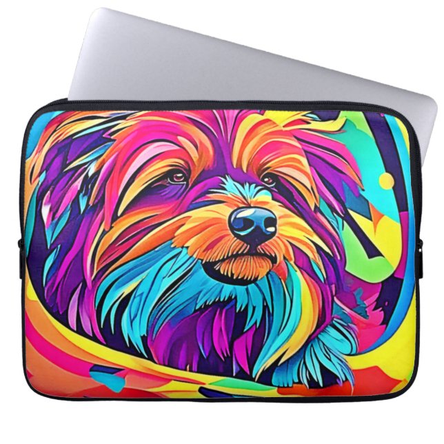 Housse Pour Ordinateur Portable Yorkie Pop Art Vibrant (Devant)