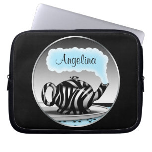 Housse Pour Ordinateur Portable Zebra Print Teapot Aqua Blue Steam Portable