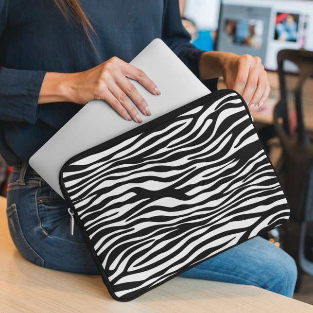 Housse Pour Ordinateur Portable Zebra Print, Zebra Stripes, Noir Et Blanc (Créateur téléchargé)