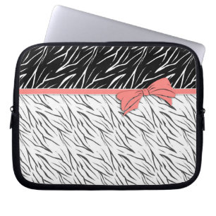 Housse Pour Ordinateur Portable Zèbre peau noir blanc tigre rayures de cuir rose