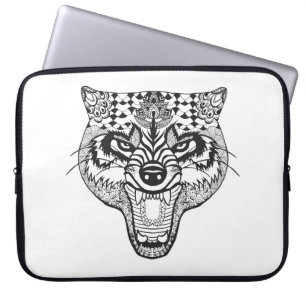 Housse Pour Ordinateur Portable Zentangle a inspiré le loup