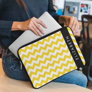 Housse Pour Ordinateur Portable Zigzag Jaune, Chevron Jaune, Votre Nom