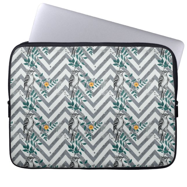 Housse Pour Ordinateur Portable Zigzag Motif d'oiseaux et de fleurs (Devant)
