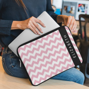 Housse Pour Ordinateur Portable Zigzag Rose, Chevron Rose, Motif Vague, Votre Nom