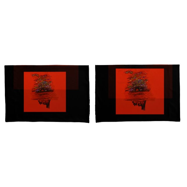 Housses de coussin de paysage à lune orange (devant-Set)