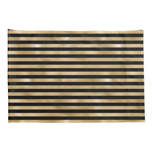 Housses de Coussin Rayées Noir et Or (Dos-Droit)