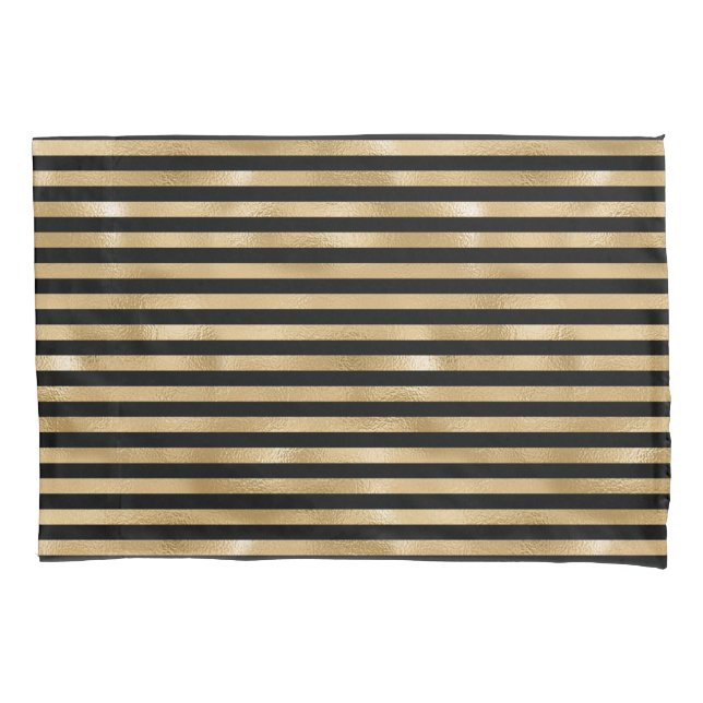 Housses de Coussin Rayées Noir et Or pour Lit (devant)