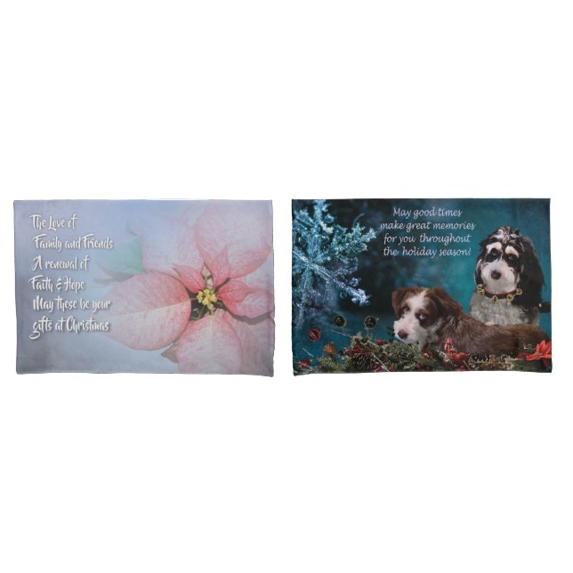 housses de coussin réversibles avec chiots et fleu (devant-Set)