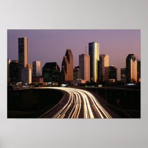 Houston City Skyline sur Dusk Poster à partir de 1