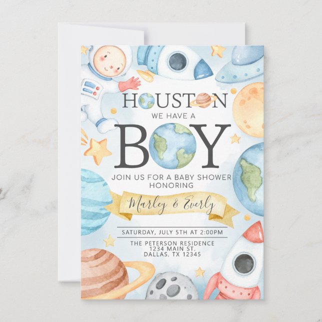 Houston We have a Boy Space Baby shower Invitation (Devant)